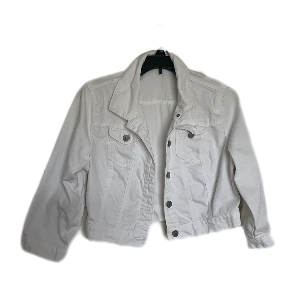 White Button-Down Cropped Denim Jean Jacket